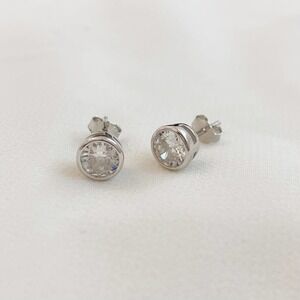Silver Single Bezel Diamond Earrings